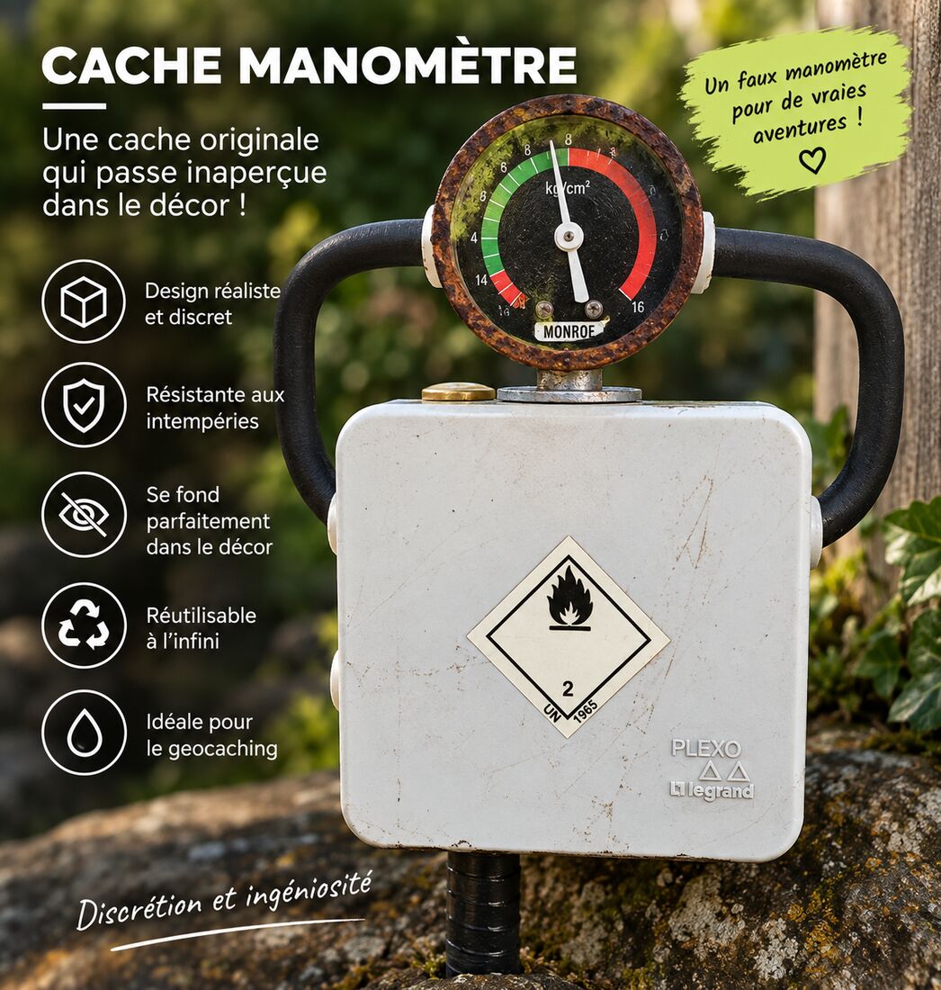 Cache imitant un boîtier technique surmonté d'un manomètre